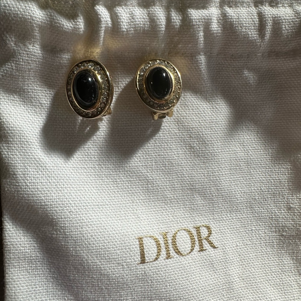 Dior Black and Gold Oval Earrings - Picture 6 of 8